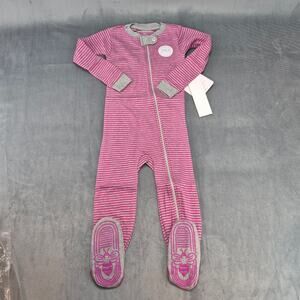 Burts Bees Baby Organic Cotton Baby One Piece Sleeper Striped Pink & Gray 24M